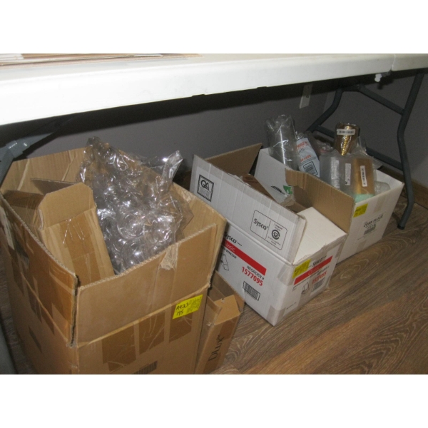 4 BOXES OF MISC. SM. CUPS, CONTAINERS, PACKAGING, ETC.