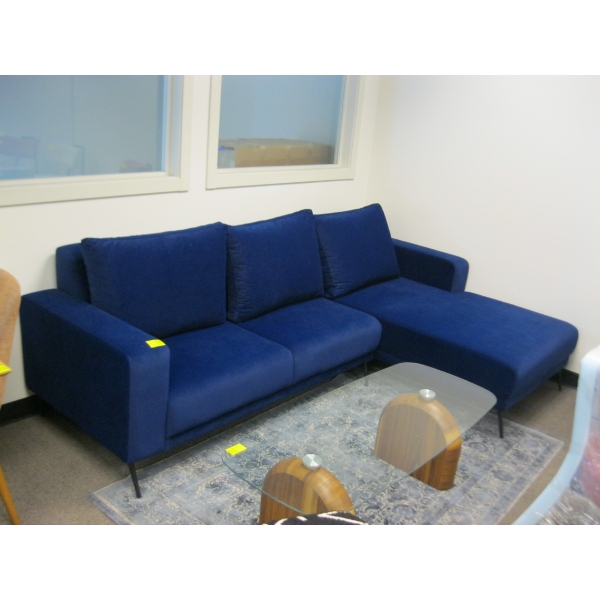 BLUE UPHOLSTERED SOFA W/LOUNGE END