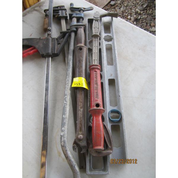ASST. NAIL PULLERS, LEVEL, CLAMPS, ETC.
