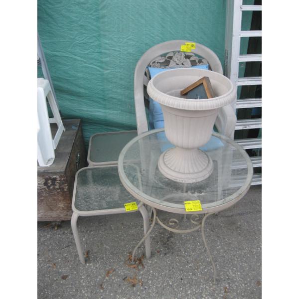 3 PATIO CHAIRS & 2 SMALL TABLES