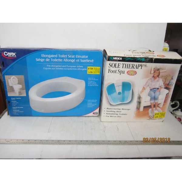 TOILET SEAT ELEVATOR & A FOOT THERAPY SPA