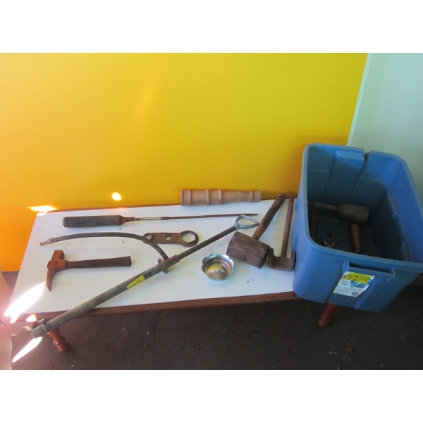 BIN OF ASST'D VINTAGE TOOLS, ETC.