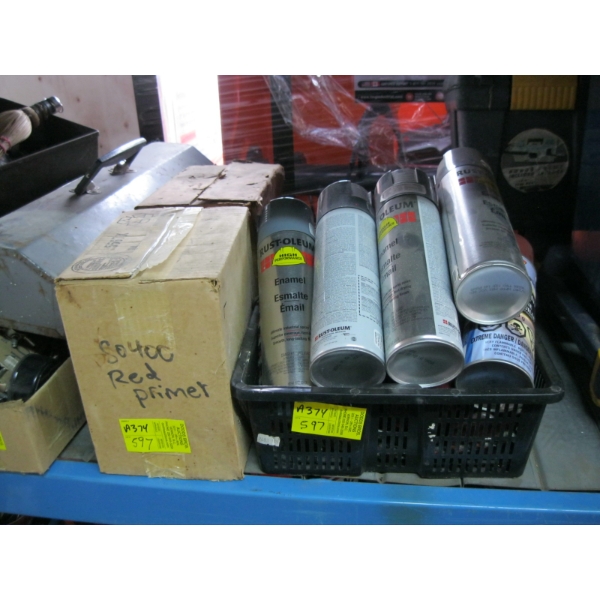 2 NEW BOXES & BASKET OF ASST. SPRAY PAINTS