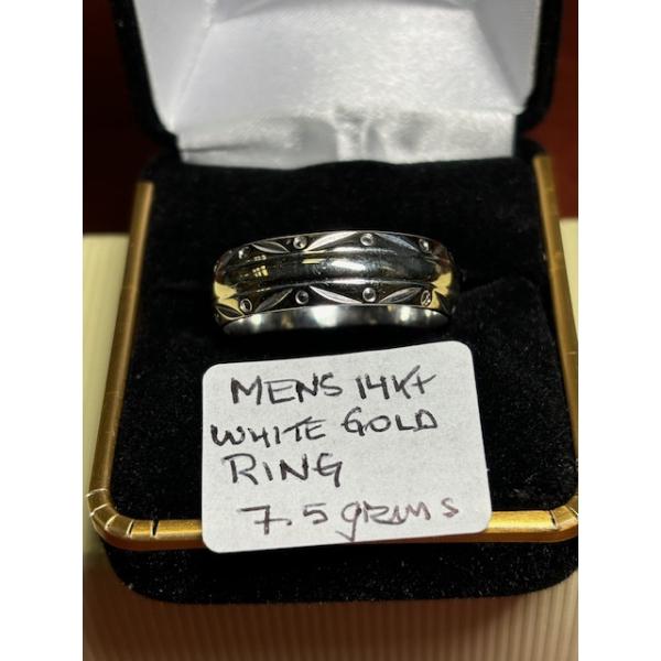 MENS 14KT WHITE GOLD RING - 7.5G - SZ 12