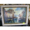 Image 1 : ORIGINAL OIL PAINTING OF BOATS & VILLAGE ON BOARD, SIGNED
