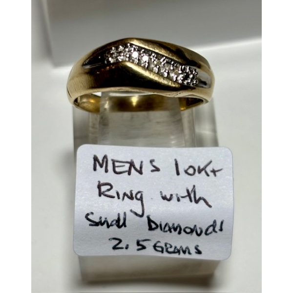 MEN'S 10KT RING W/SMALL DIAMOND, 2.5G - SZ 10