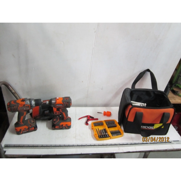 RIGID 18V LITHIUM DRILL IMPACT SET W/2 BATTERIES, CHARGER & BITS