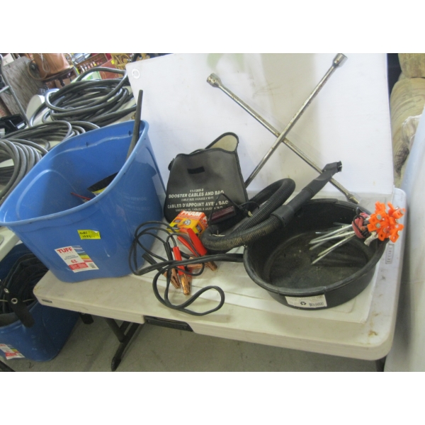 TOTE OF MISC. TRAILER ACCESS., JUMPER CABLES, LIGHTS, ETC.