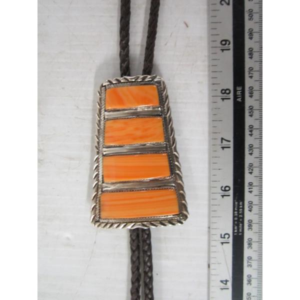 SILVER W/SPINY OYSTER STAMPED STERLING NAVAJO BOLO TIE