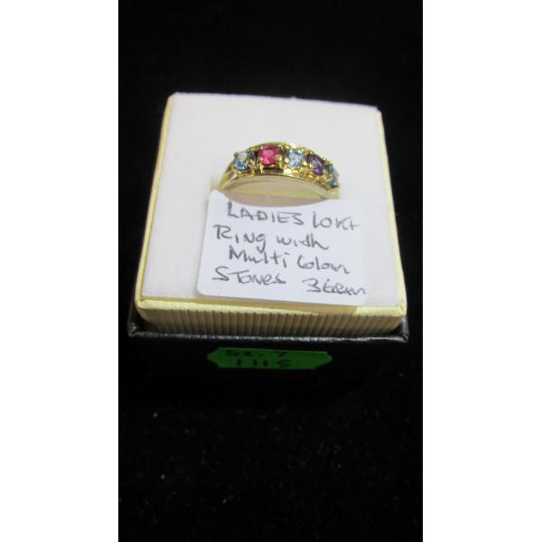 LADIES 10KT RING W/MULTI COLOR STONES, 3G, SZ 7