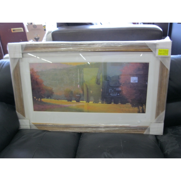 FRAMED PICTURE OF TREES & FIELDS