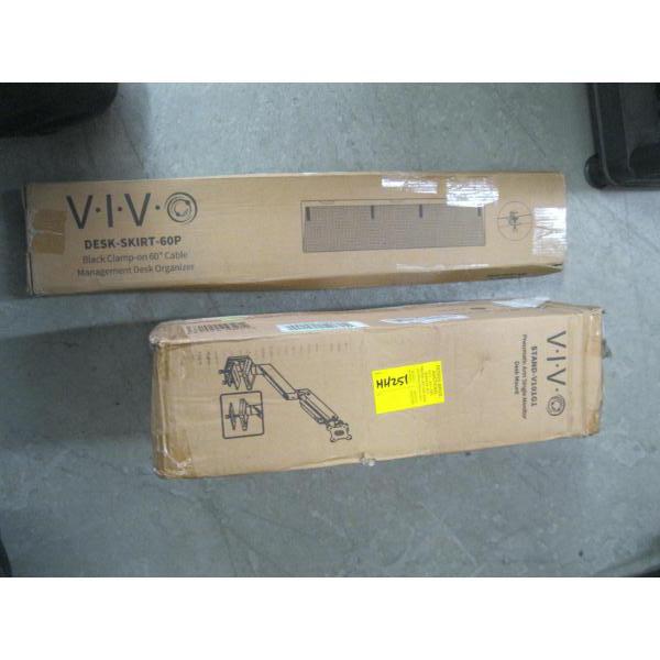 2 NEW PIECES - PNUEMATIC ARM SINGLE MONITOR DESK MOUNT & CLAMP ON 60" CABLE DESK ORGANIZER