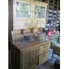 Image 1 : WOODEN HOOSIER CABINET W/LEADED GLASS DOORS