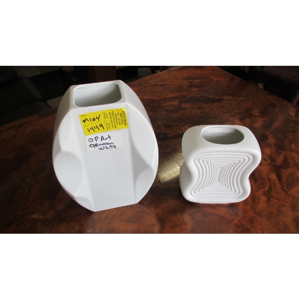 2 OP ART GERMAN WHITE MCM VASES