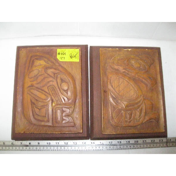 PAIR OF WOODEN CARVED PLAQUES