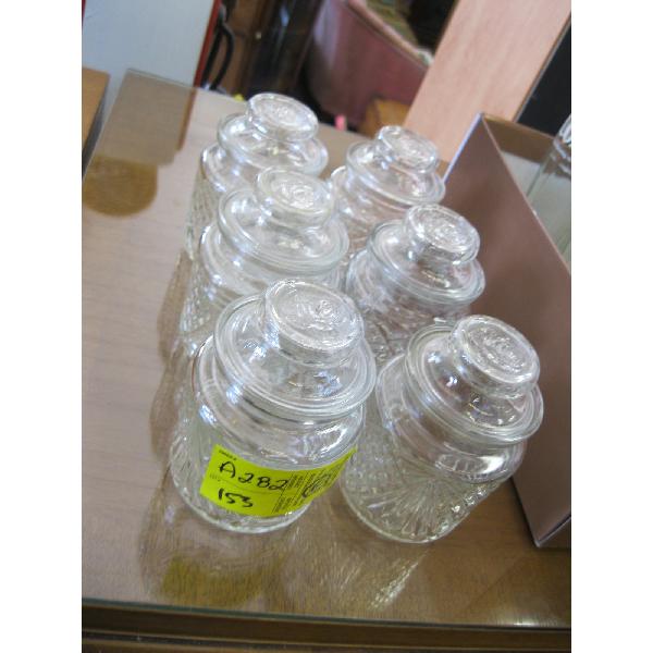 6 LIDDED GLASS CONTAINERS