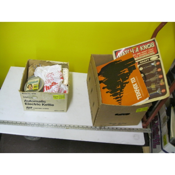 2 BOXES OF MISC. ELECTRONIC ITEMS, BOOKS, ETC.