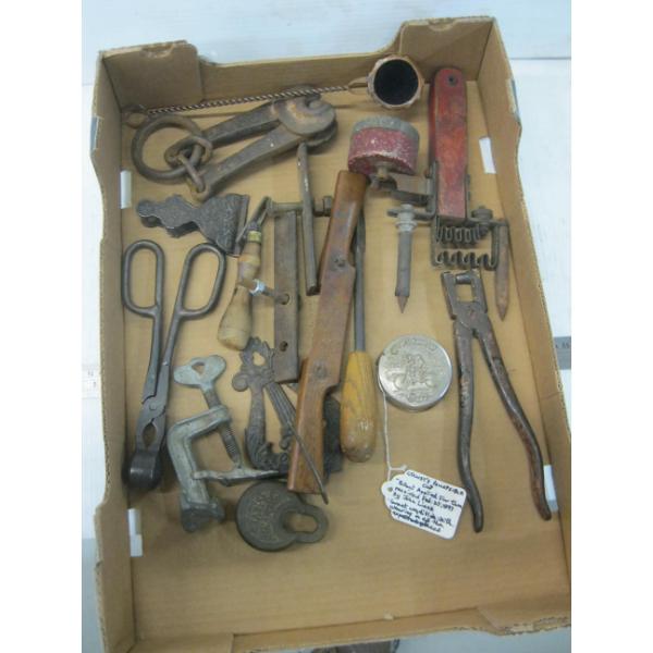 BOX OF PRIMITIVE TOOLS