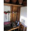 Image 3 : EVERYTHING INSIDE SM. BUILDING - POTS, SINK UNIT, DESK, TYPEWRITER, GARDEN TOOLS, SIGN, ETC.