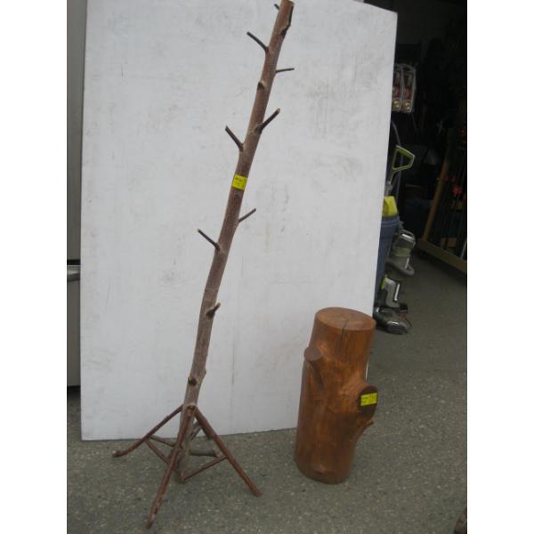 STUMP LOOK PLANTER & A WOODEN COAT RACK