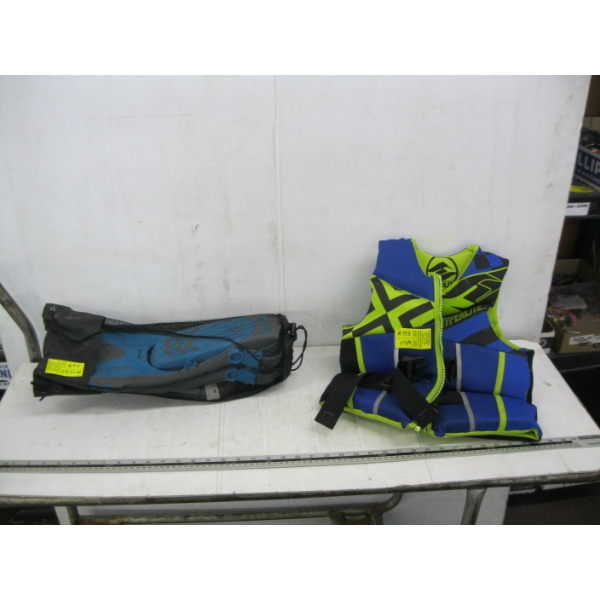 MASK, SNORKEL & FLIPPER SET & SM. KIDs LIFEJACKET