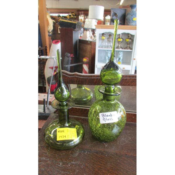 BLENKO GREEN MCM GLASS DECANTERS