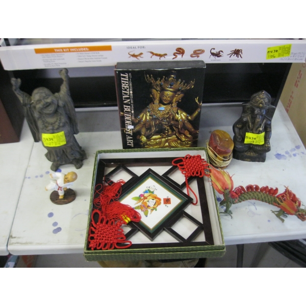 MISC. BUDDHAS, DRAGON WALL HANGING, ETC.