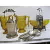 Image 2 : AMBER VINTAGE GLASSWARE, SILVER SPOONS, PICKLE JAR, ETC.