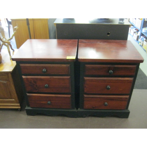 2 - 3 DRAWER GREEN & RED NIGHTSTANDS