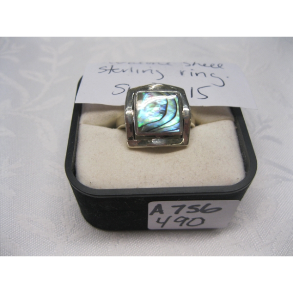 ABALONE SHELL STERLING RING, SZ 15