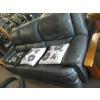 Image 1 : GREEN LEATHER SOFA - DUAL RECLINING