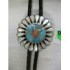 Image 1 : CORAL, SILVER & TURQUOISE ZUNI TRIBE BOLO TIE W/WHITE EDGES