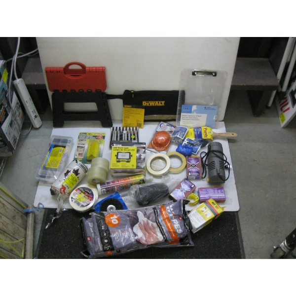 MISC. LED WORK LIGHT, PAINTING SUPPLIES, MINI HEATER, ETC.