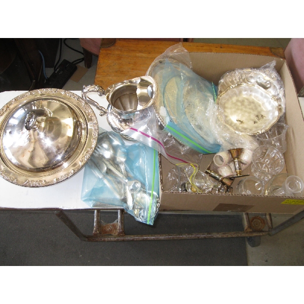 MISC. GLASSWARE, SILVERPLATE, ETC.
