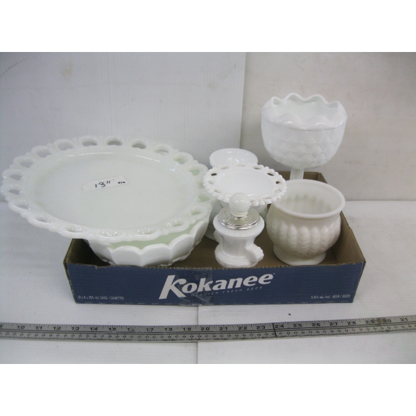 WHITE GLASS - LG. FRUIT BOWL, PLATTER, ETC.
