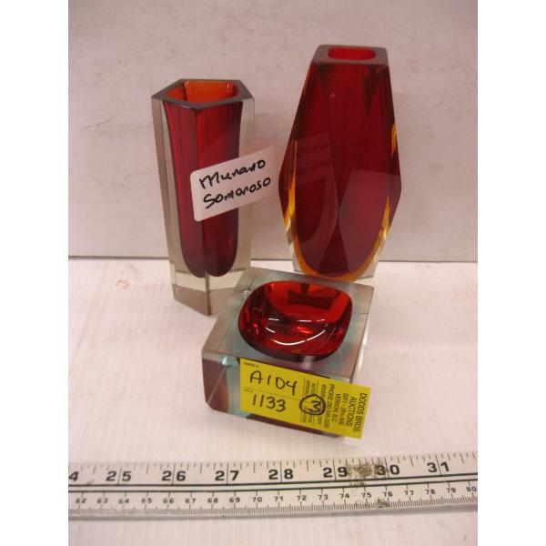 3 MURANO SOMMERSO GLASS PIECES