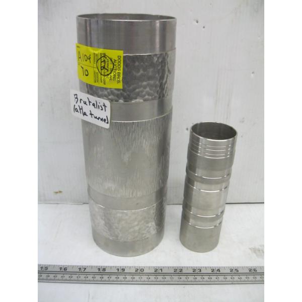 2 BRUTALIST GERMAN LATHE TURNED METAL VASES