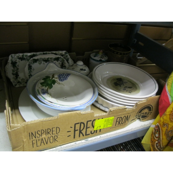 MISC: 2 ROYAL ALBERT SERVING DISHES, BOWLS, MARBLE PLATE, ETC.