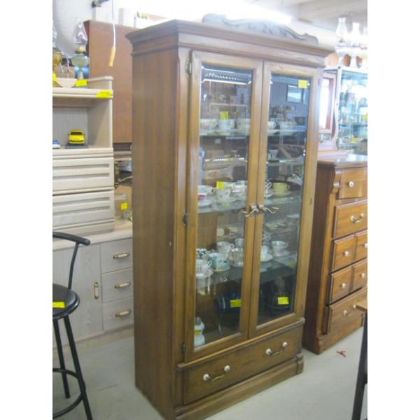 GLASS DOORED DISPLAY CABINET - BROKEN BACK