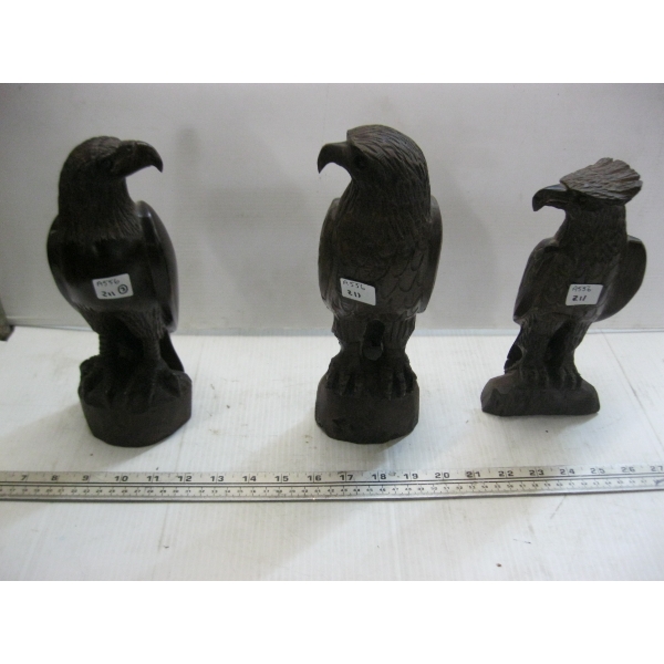 3 IRONWOOD EAGLE FIGURINES