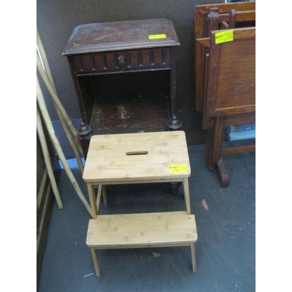ANTIQUE SIDE TABLE & A 2 STEP STOOL
