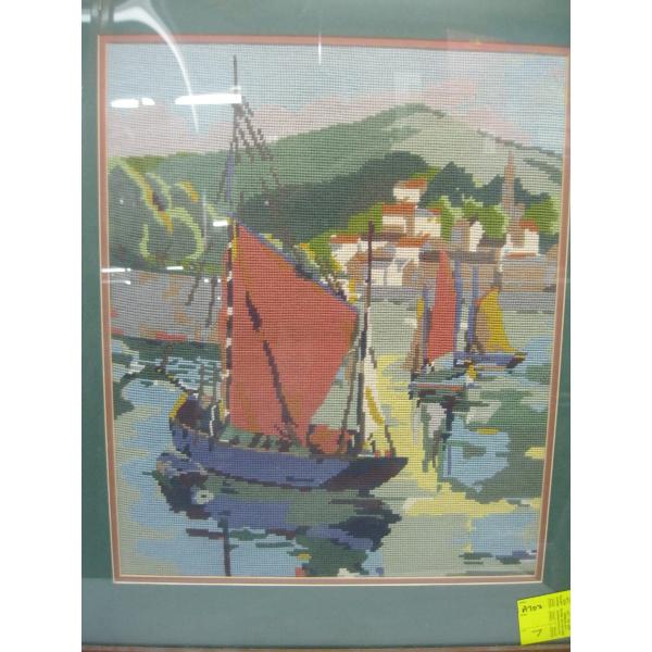 PETIT POINT PICTURE OF SAILBOAT