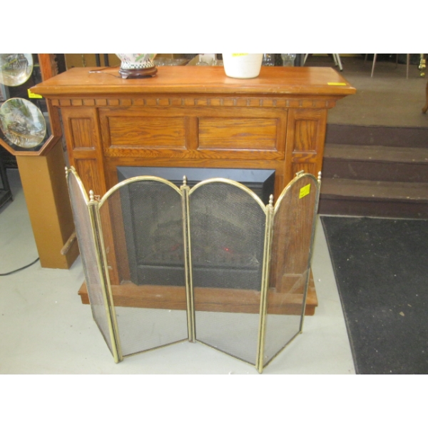 ELECTRIC FIREPLACE HEATER W/MANTLE & FIRE SCREEN