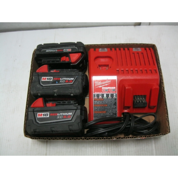 MILWAUKEE M12 M18 BATTERY CHARGER W/3 M18 BATTERIES