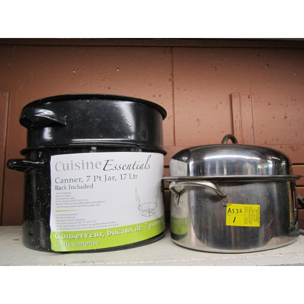STAINLESS STEEL ROASTER & 2 LG. CANNING POTS