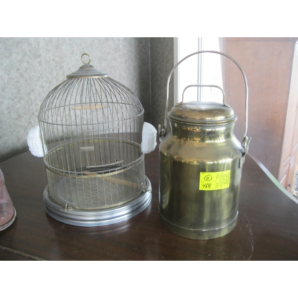 BRASS LIDDED CAN & BIRD CAGE