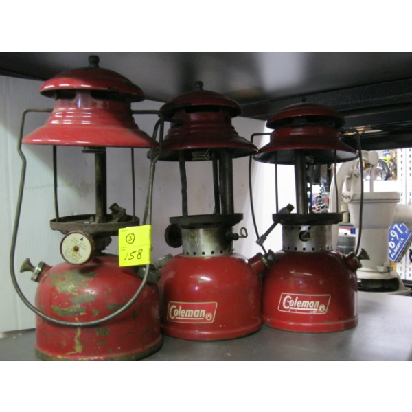 3 RED COLEMAN LANTERNS MODELS 200 & ? - NO GLASS