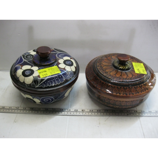 2 WOODEN LIDDED BOWLS