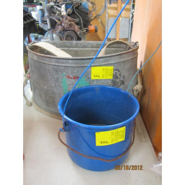 PICKER'S BUCKET & SM. ENAMEL POT