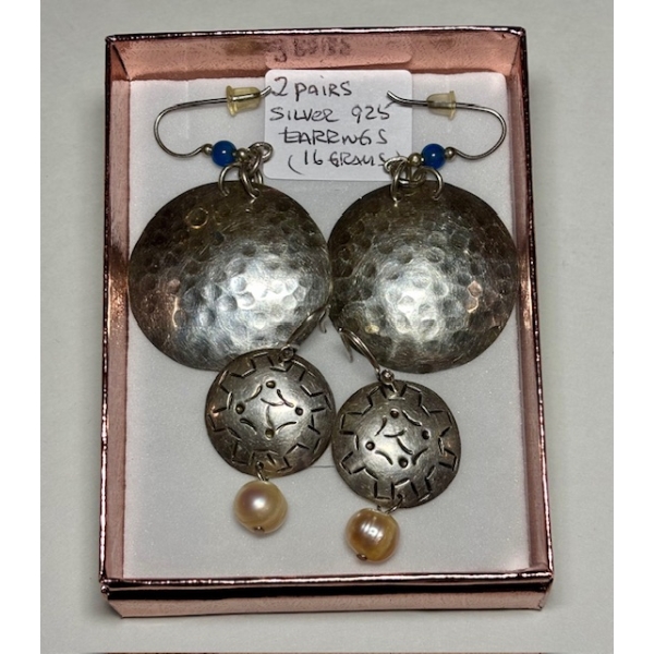 2 PAIRS STERLING SILVER (.925) EARRINGS, 16G